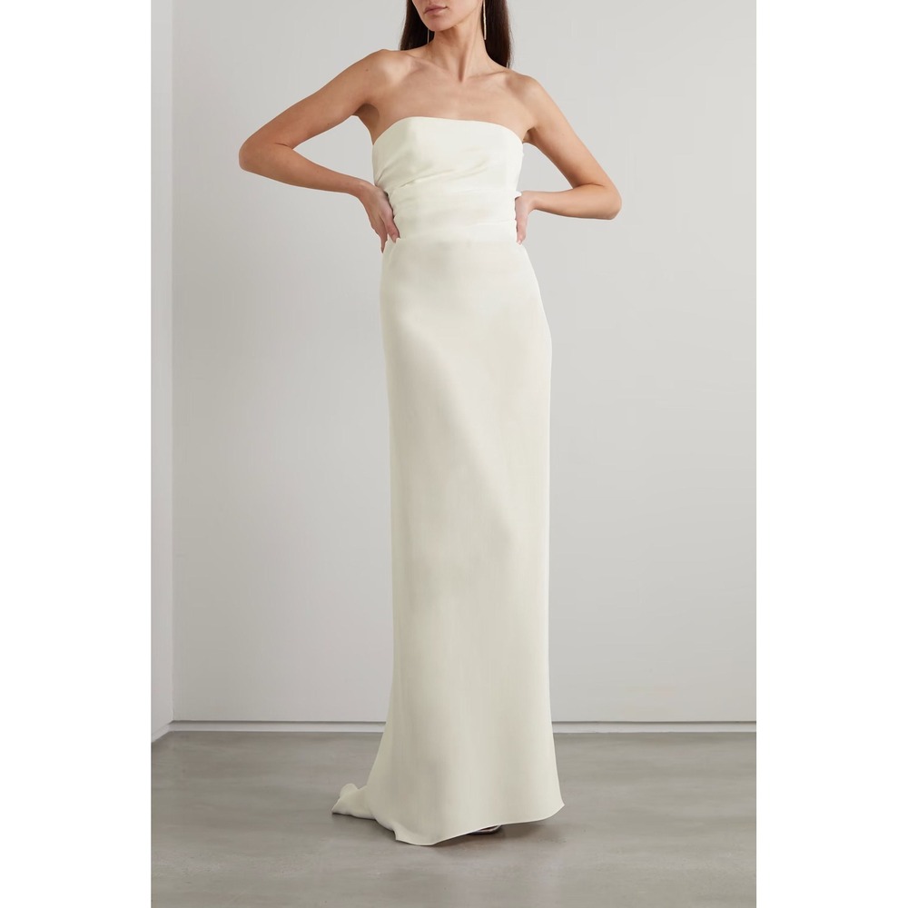 NWT Christopher Esber Silk Faille Strapless Ruche Dress Chalk White Ivory Gown 8